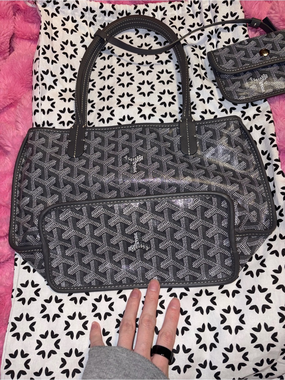 Goyard Gray Canvas Tote with Pink & Red Graphic Patch - Picture 6 of 12